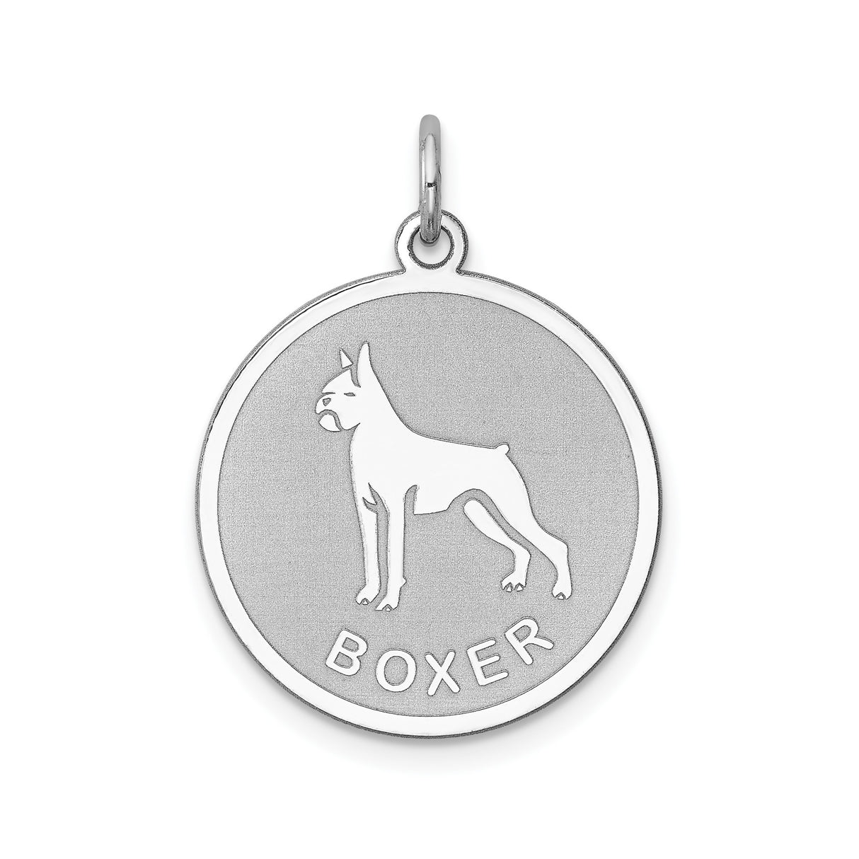 Sterling Silver Pendant with Boxer Dog Silhouette and Text, Unisex Pet Charm Jewelry