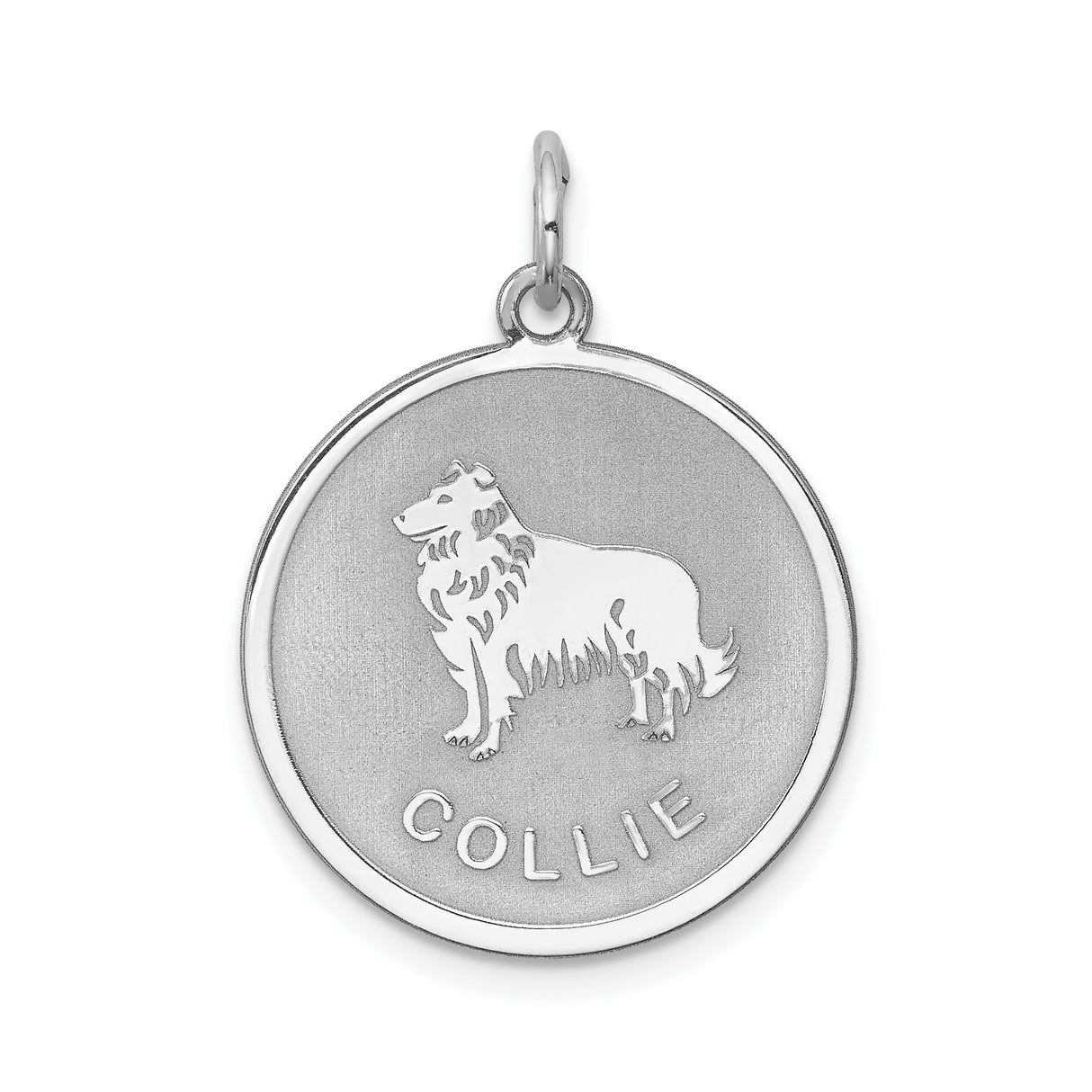 Sterling Silver Collie Dog Pendant with Breed Name, Silhouette Charm for Necklace or Bracelet