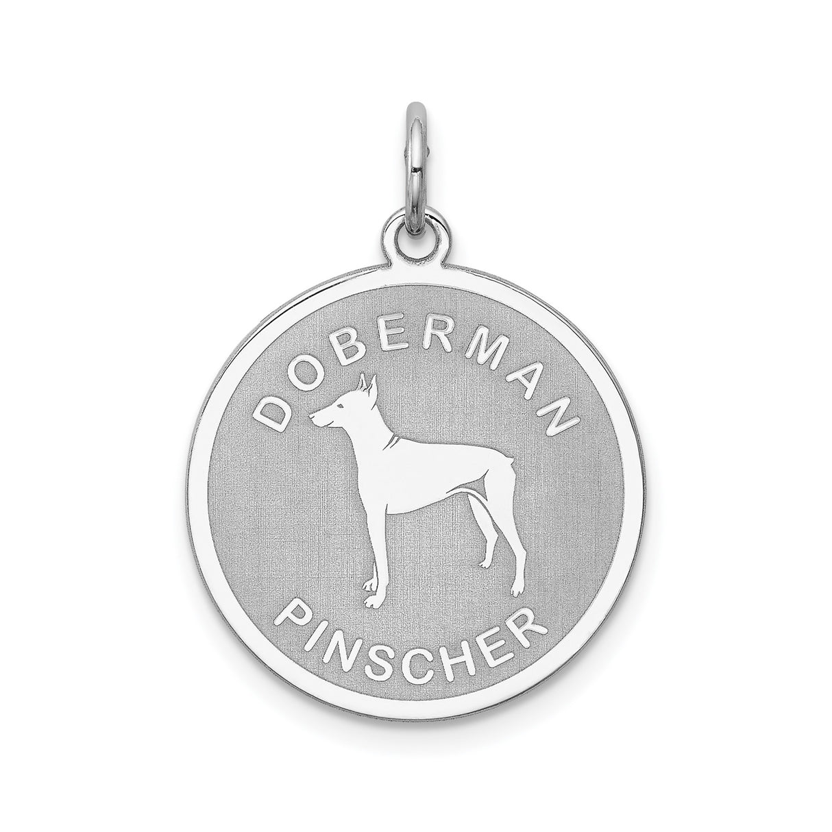 Sterling Silver Doberman Pendant with Etched Dog Silhouette, Unisex Pet Charm Jewelry