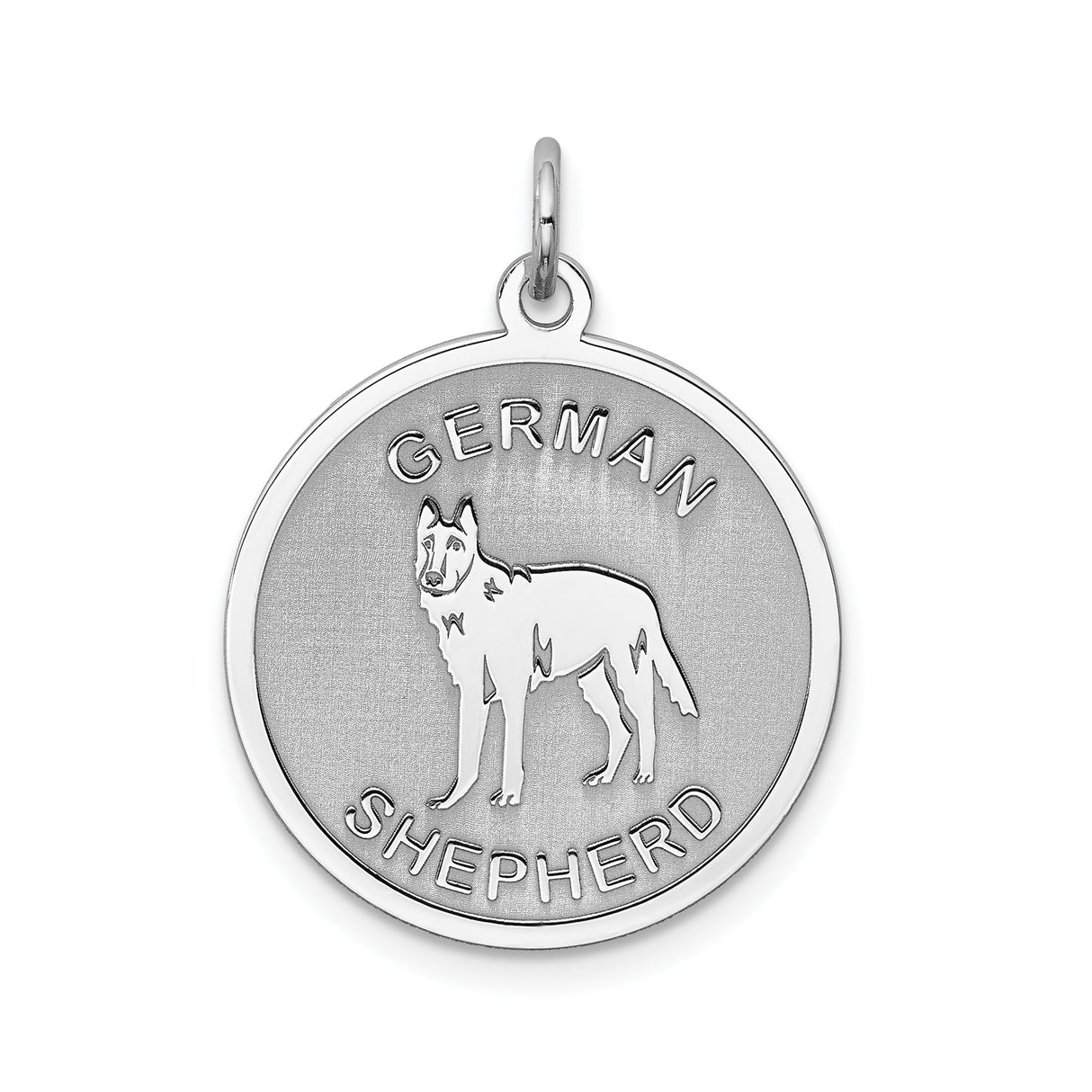 Sterling Silver German Shepherd Pendant with Dog Silhouette, Round Pet Medallion Charm