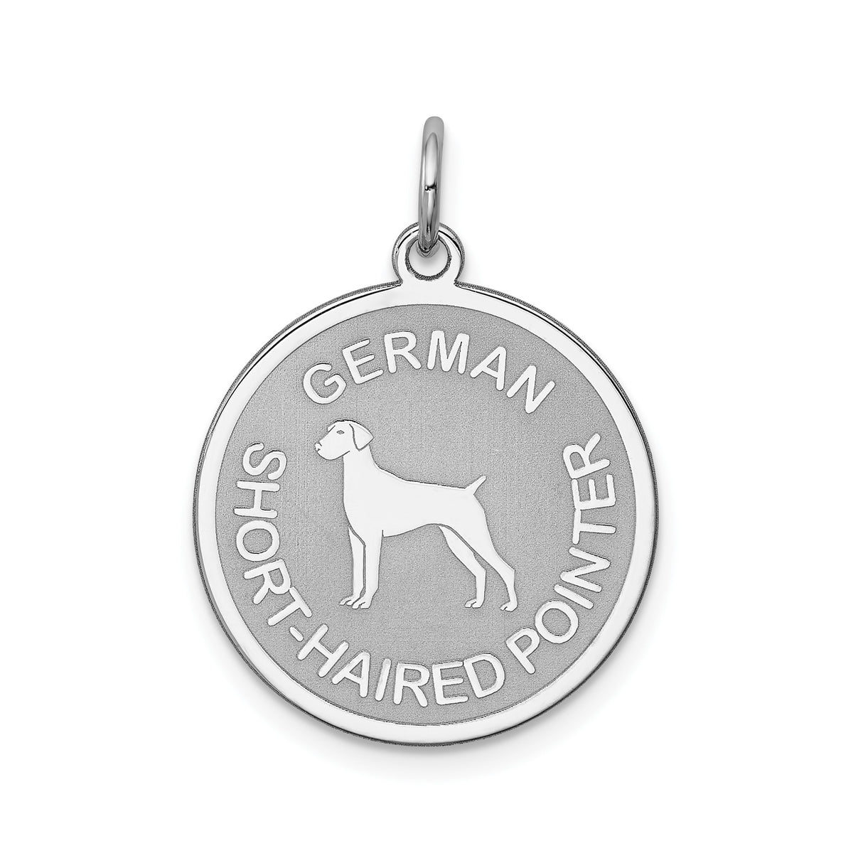 Sterling Silver Dog Pendant with German Shorthaired Pointer Silhouette and Etched Breed Name