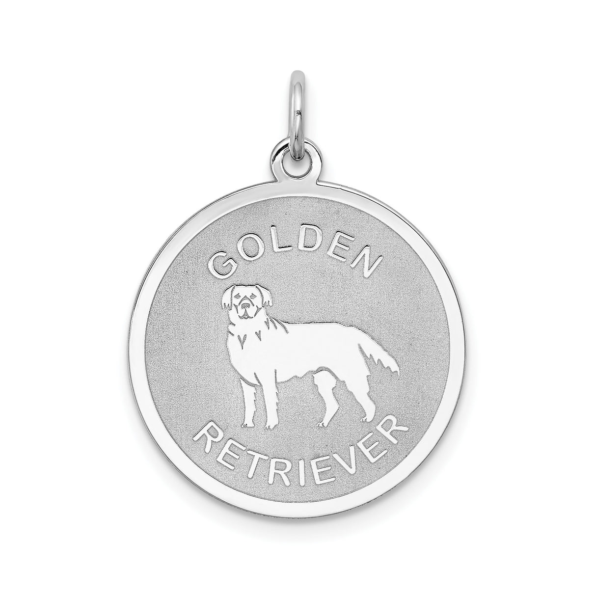 Sterling Silver Pendant with Golden Retriever Image and Bold Breed Name Memorial Jewelry