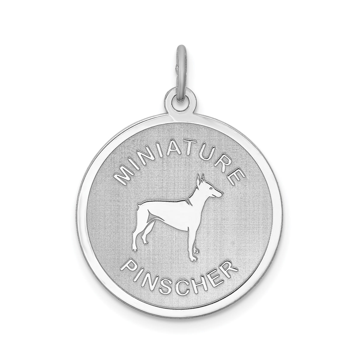 Sterling Silver Miniature Pinscher Pendant with Breed Name Engraving, Dog Silhouette Jewelry