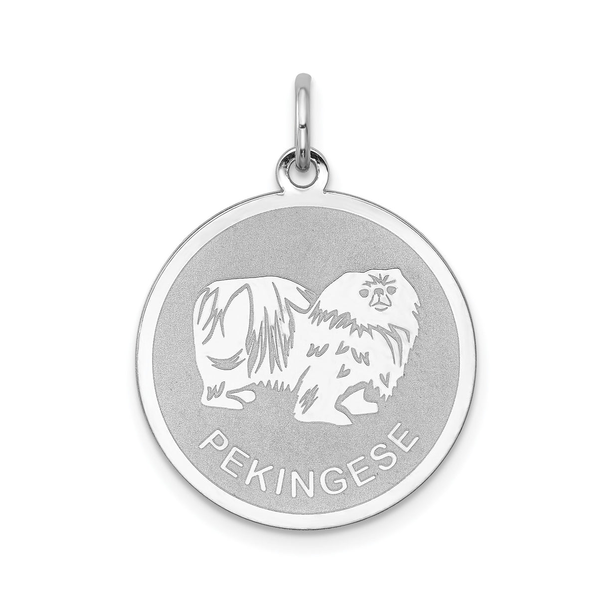 Sterling Silver Pendant with Etched Pekingese Dog Medallion, Pet Memorial Charm