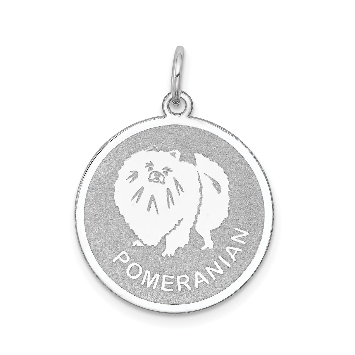 Sterling Silver Pomeranian Dog Pendant with Silhouette and Breed Name