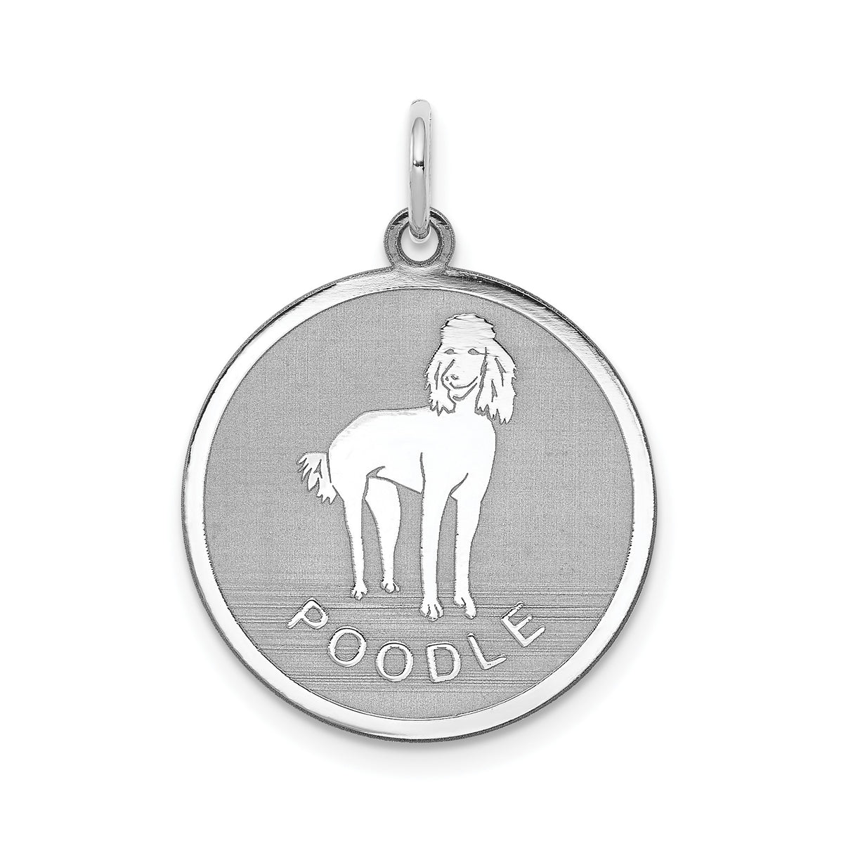 Sterling Silver Poodle Pendant, Round Disc Dog Charm with Canine Profile Design
