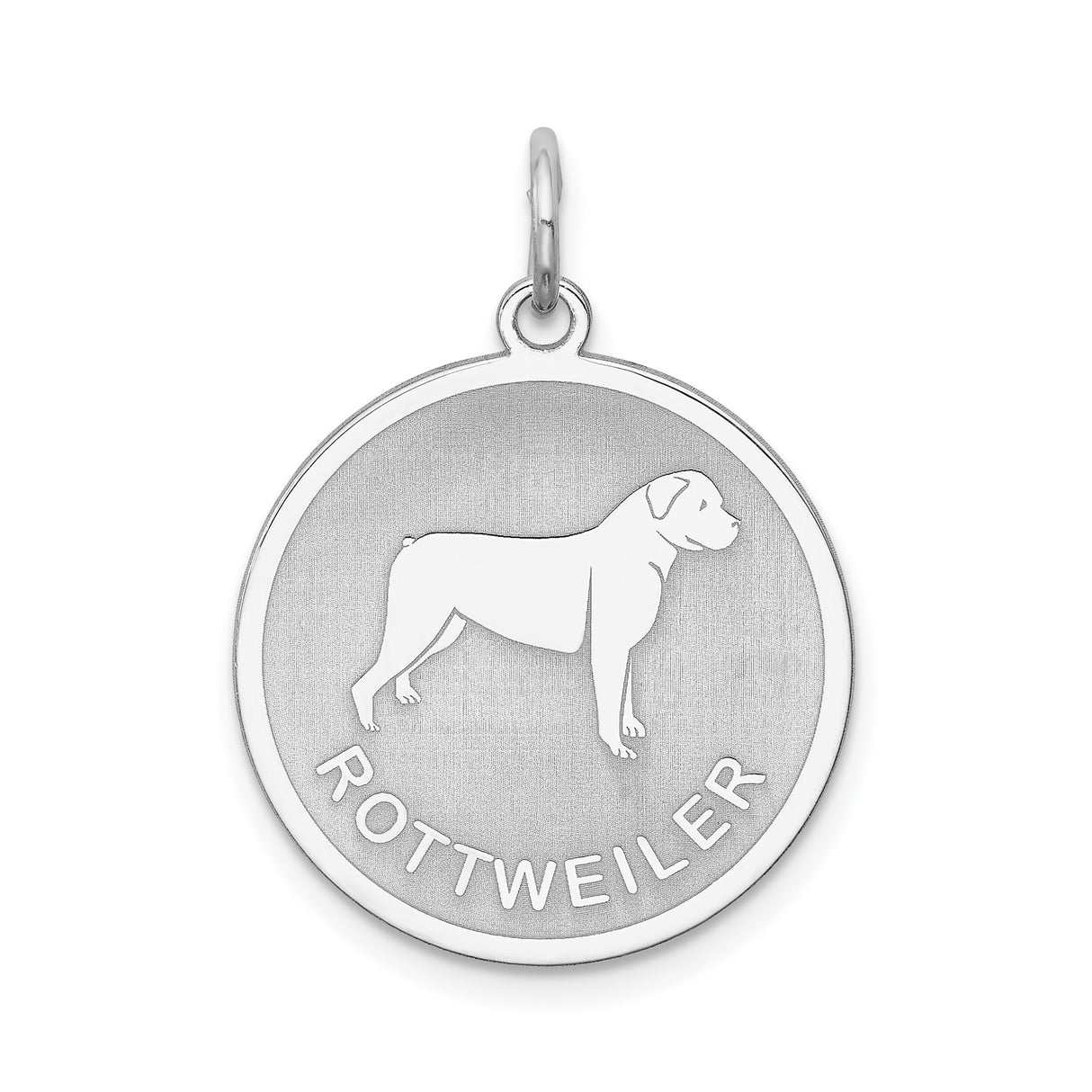 Sterling Silver Rottweiler Dog Pendant with Silhouette and Breed Name Charm