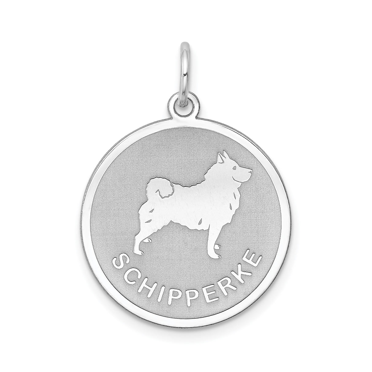 Sterling Silver Schipperke Dog Pendant with Breed Name and Silhouette Charm