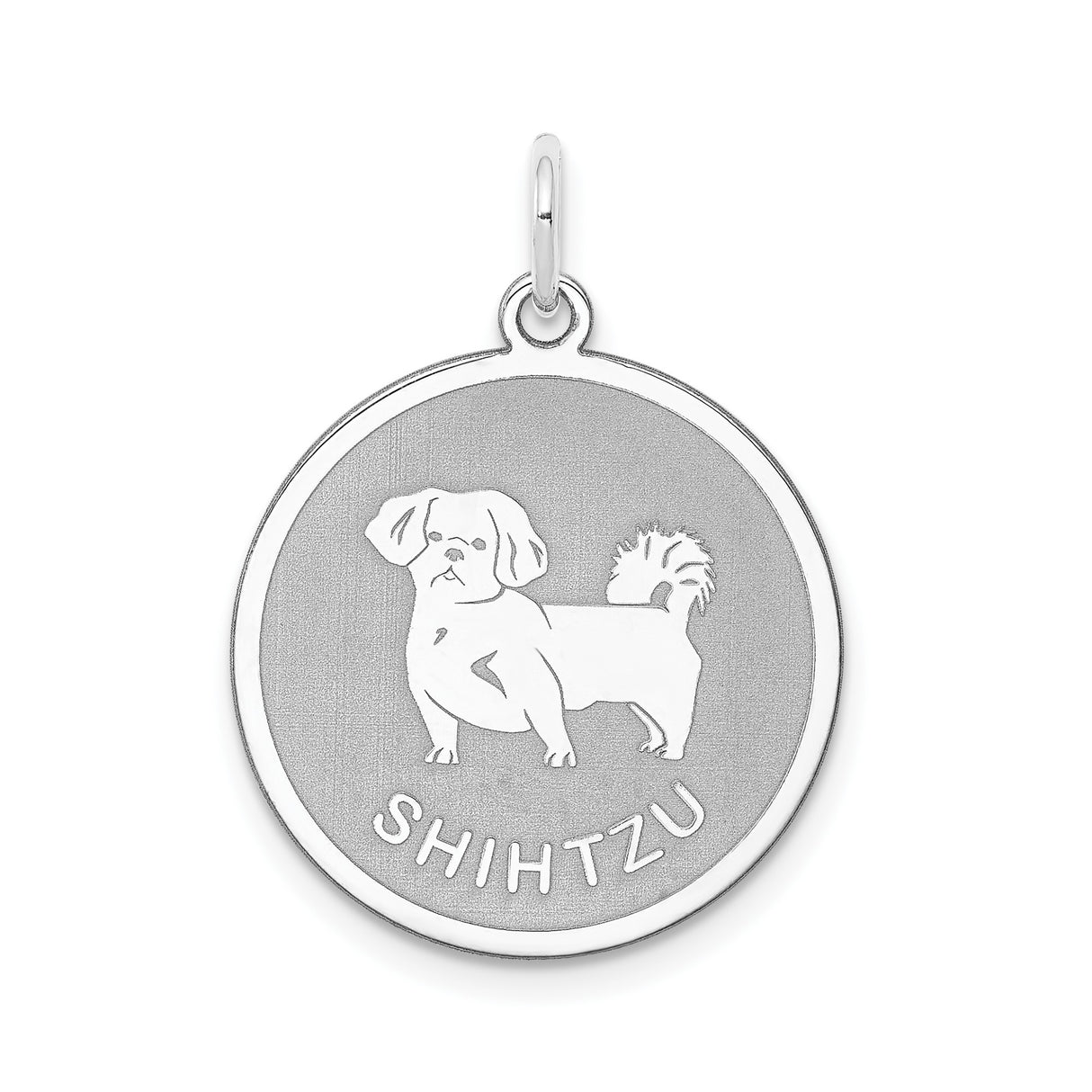 Sterling Silver Pendant with Round Shih Tzu Silhouette, Dog Lover Keepsake Jewelry