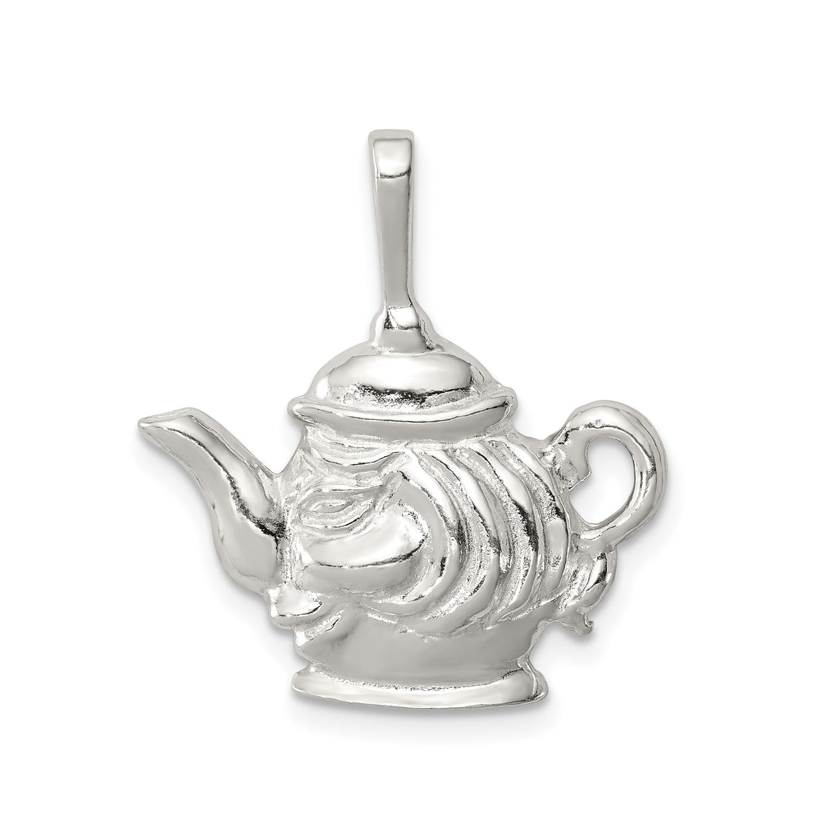 Sterling Silver Teapot Pendant with Sculpted Face, Whimsical Tea Charm for Women