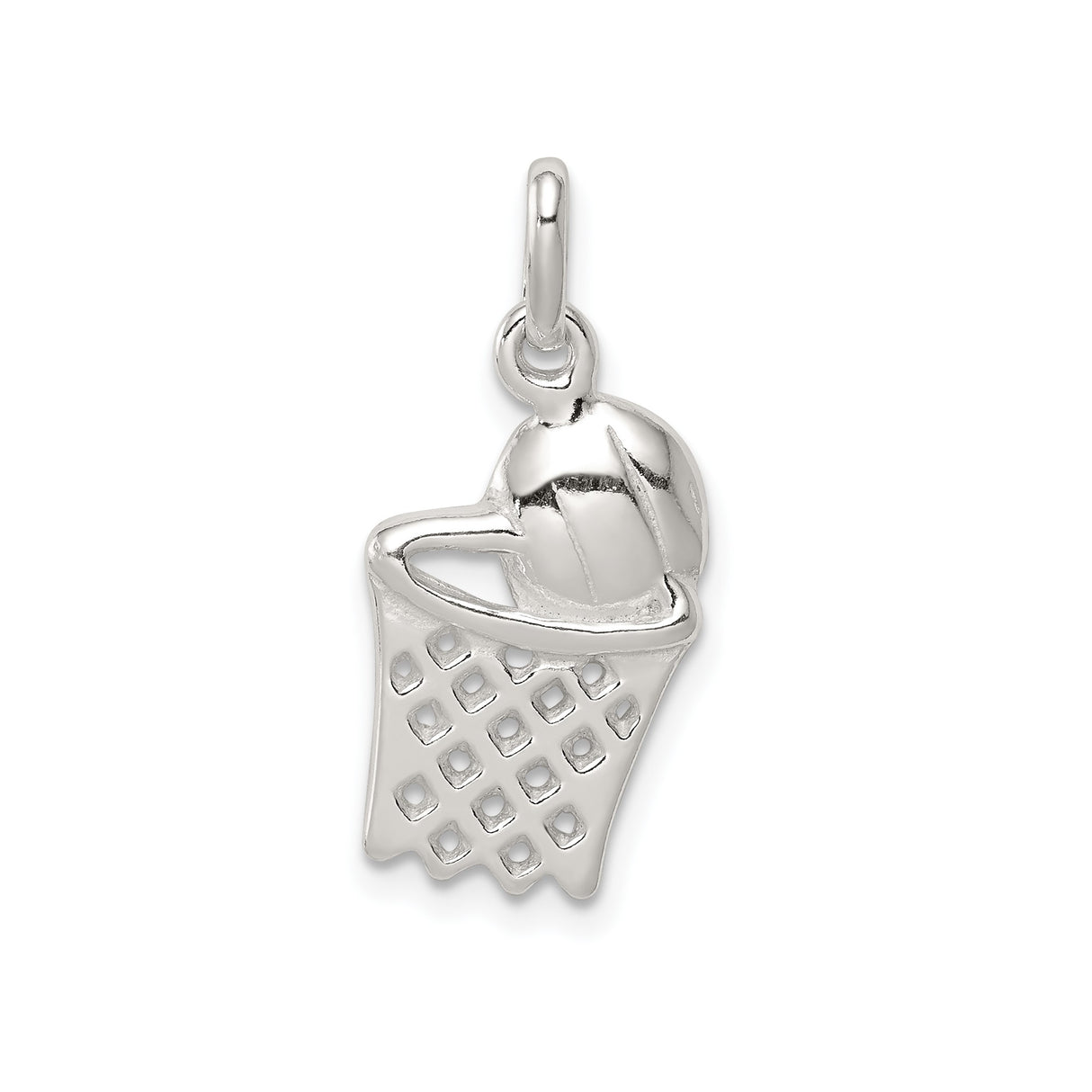 Sterling Silver Basketball Pendant with Ball Through Hoop, Unisex Sports Charm