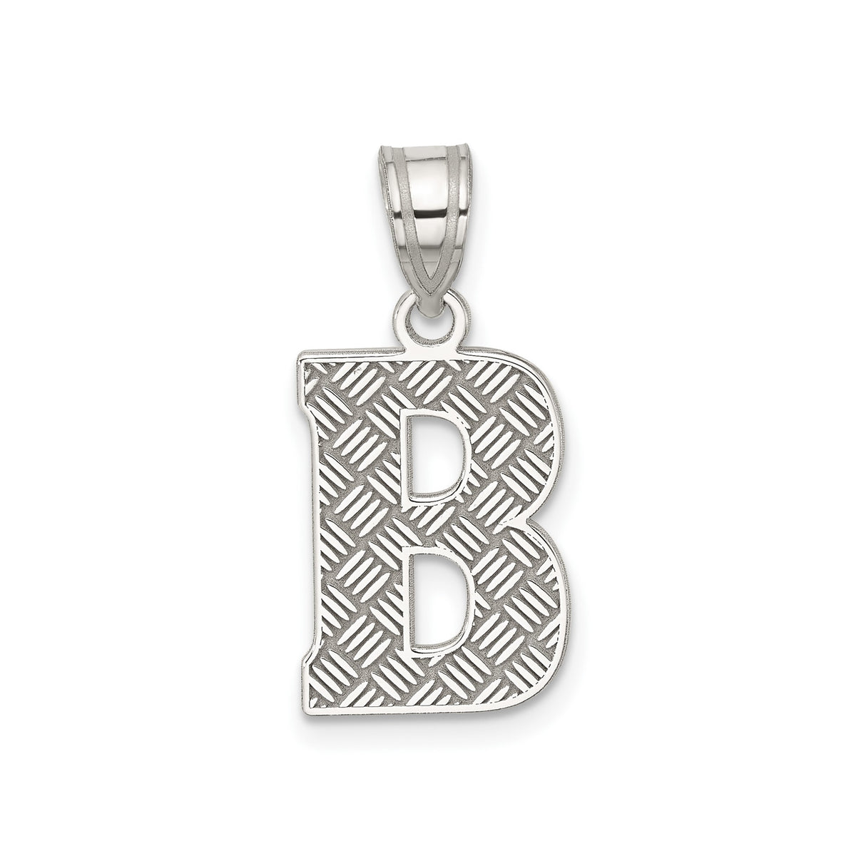 Sterling Silver Initial B Pendant with Diamond Cut Texture, Bold Letter Charm, Unisex Accessory