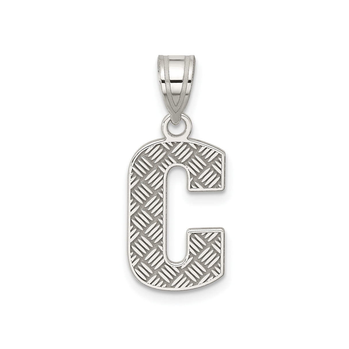 Sterling Silver Letter C Pendant, Diamond Cut Textured Unisex Charm, Bold Monogram Jewelry