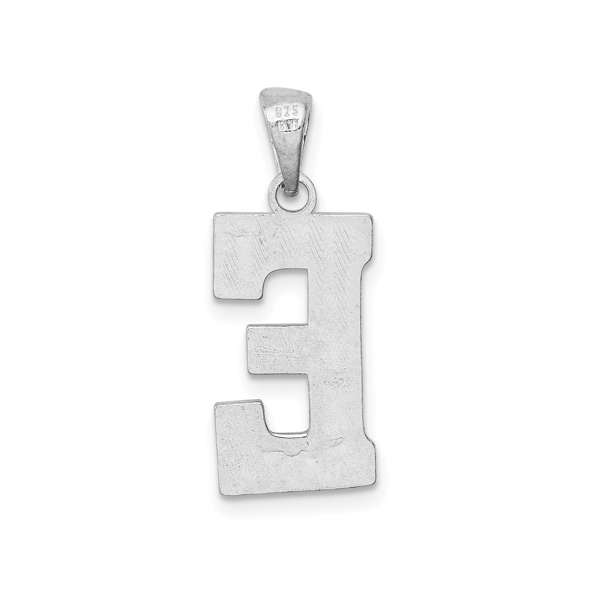 Sterling Silver Letter E Pendant with Textured Pattern, Unisex Alphabet Charm