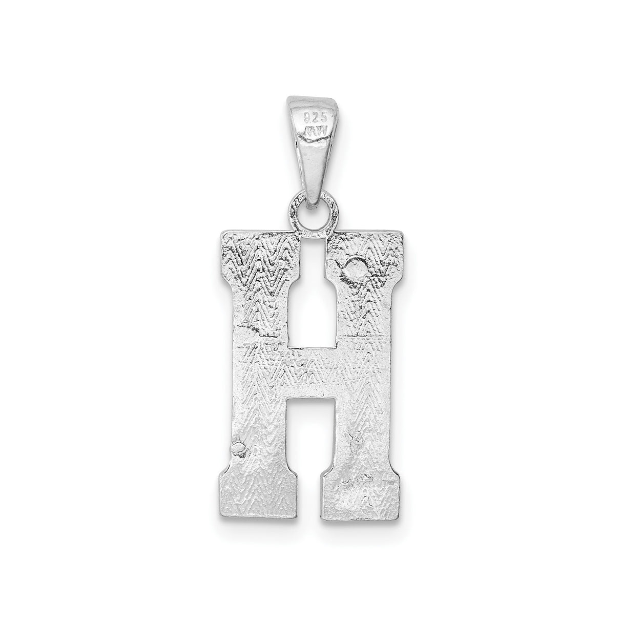 Sterling Silver H Pendant, Geometric Letter Charm with Textured Design, Unisex Initial Jewelry