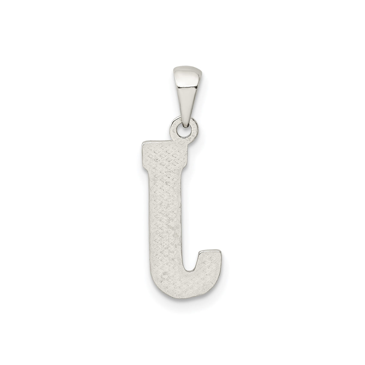 Sterling Silver Letter J Pendant with Textured Block Style Design, Unisex Charm