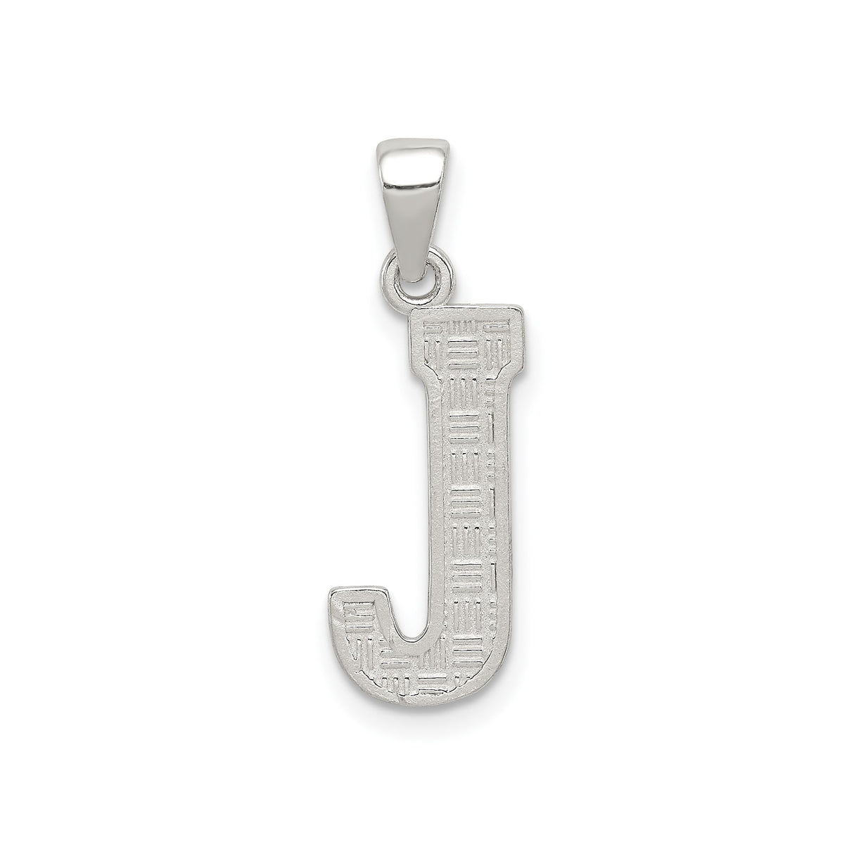 Sterling Silver Letter J Pendant with Textured Block Style Design, Unisex Charm