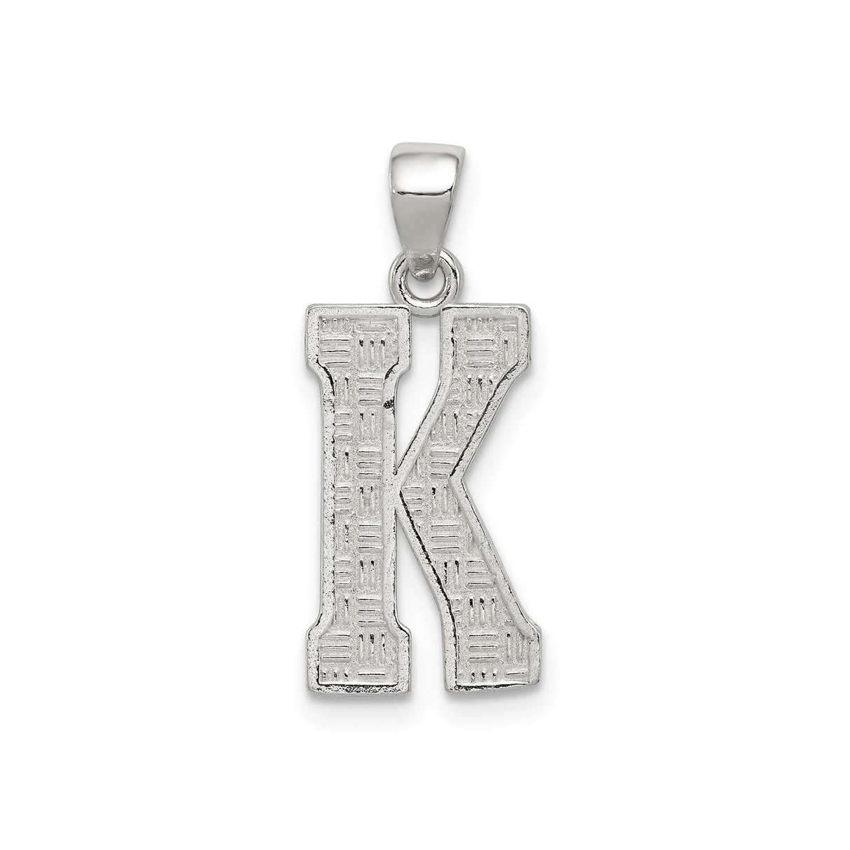 Sterling Silver Letter K Pendant with Textured Detailing, Minimalist Alphabet Charm