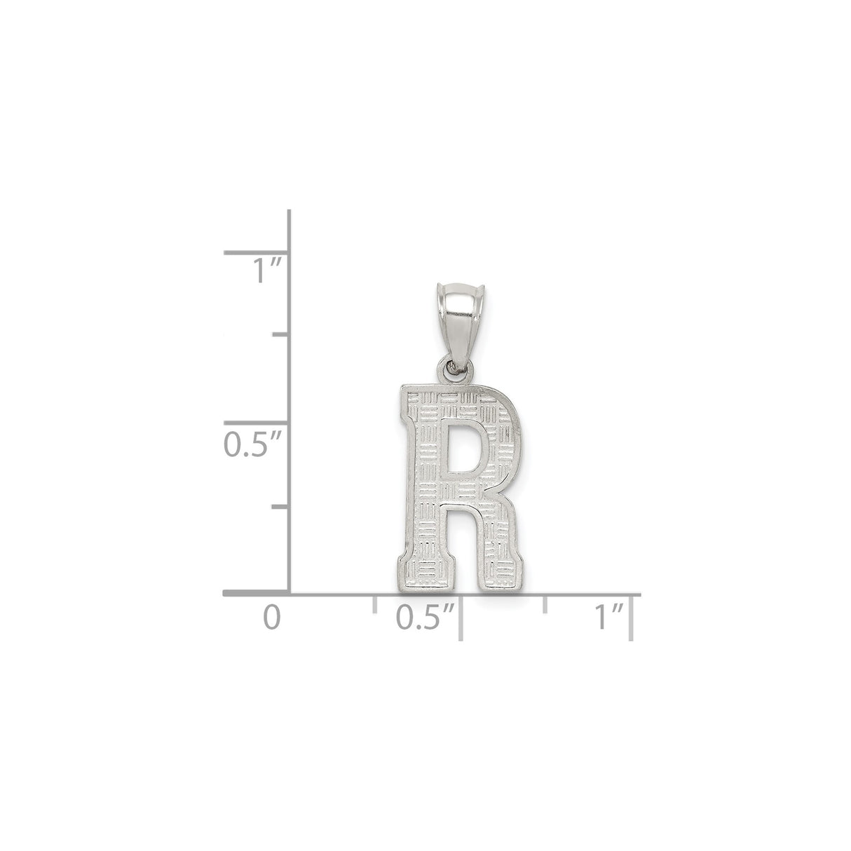 Sterling Silver Letter R Pendant with Textured Basketweave Pattern, Unisex Charm