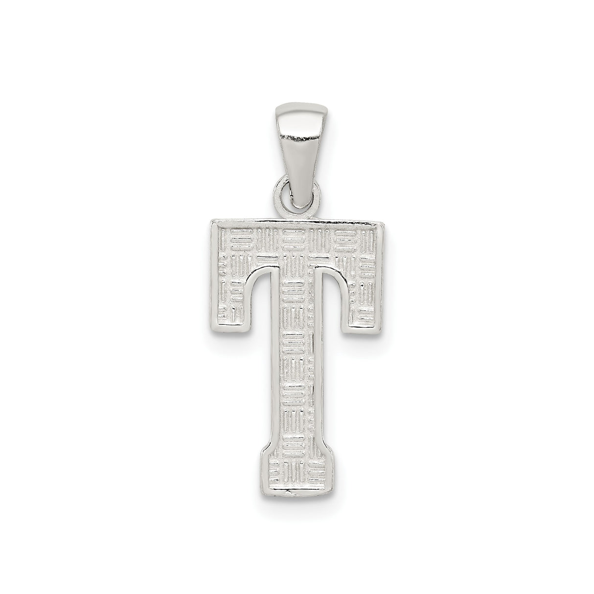 Sterling Silver Letter T Pendant, Textured Block Initial Charm, Minimalist Monogram Jewelry