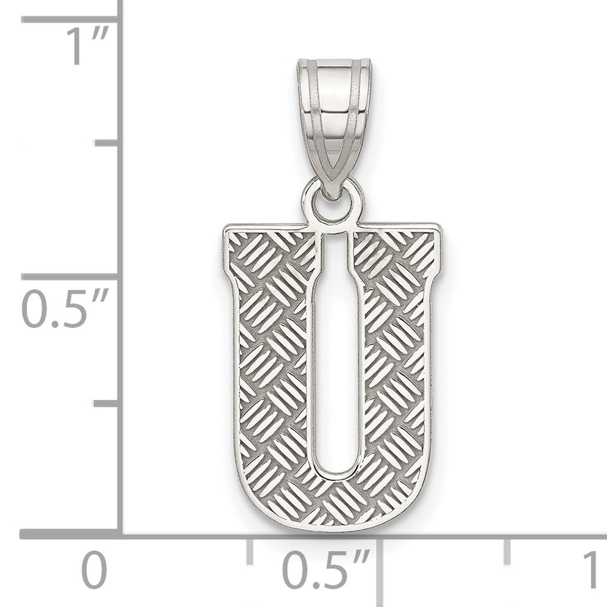 Sterling Silver Letter U Pendant, Textured Diamond Plate Capital Initial Charm