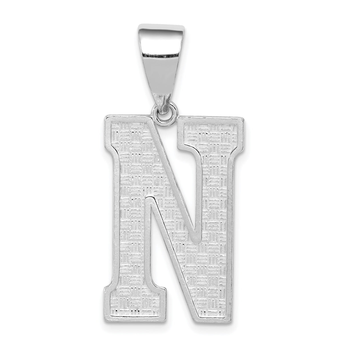 Sterling Silver Letter N Pendant, Textured Alphabet Charm, Unisex Monogram Jewelry