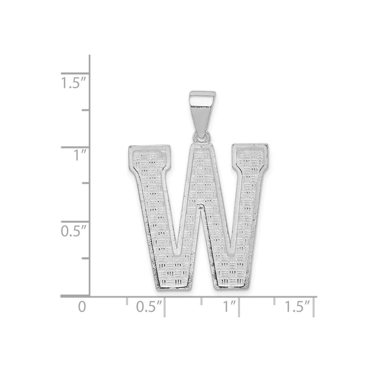 Sterling Silver Letter W Pendant with Basketweave Texture, Unisex Initial Charm
