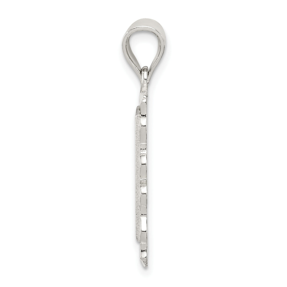 Sterling Silver B Initial Pendant with Textured Frame and Scrollwork Design