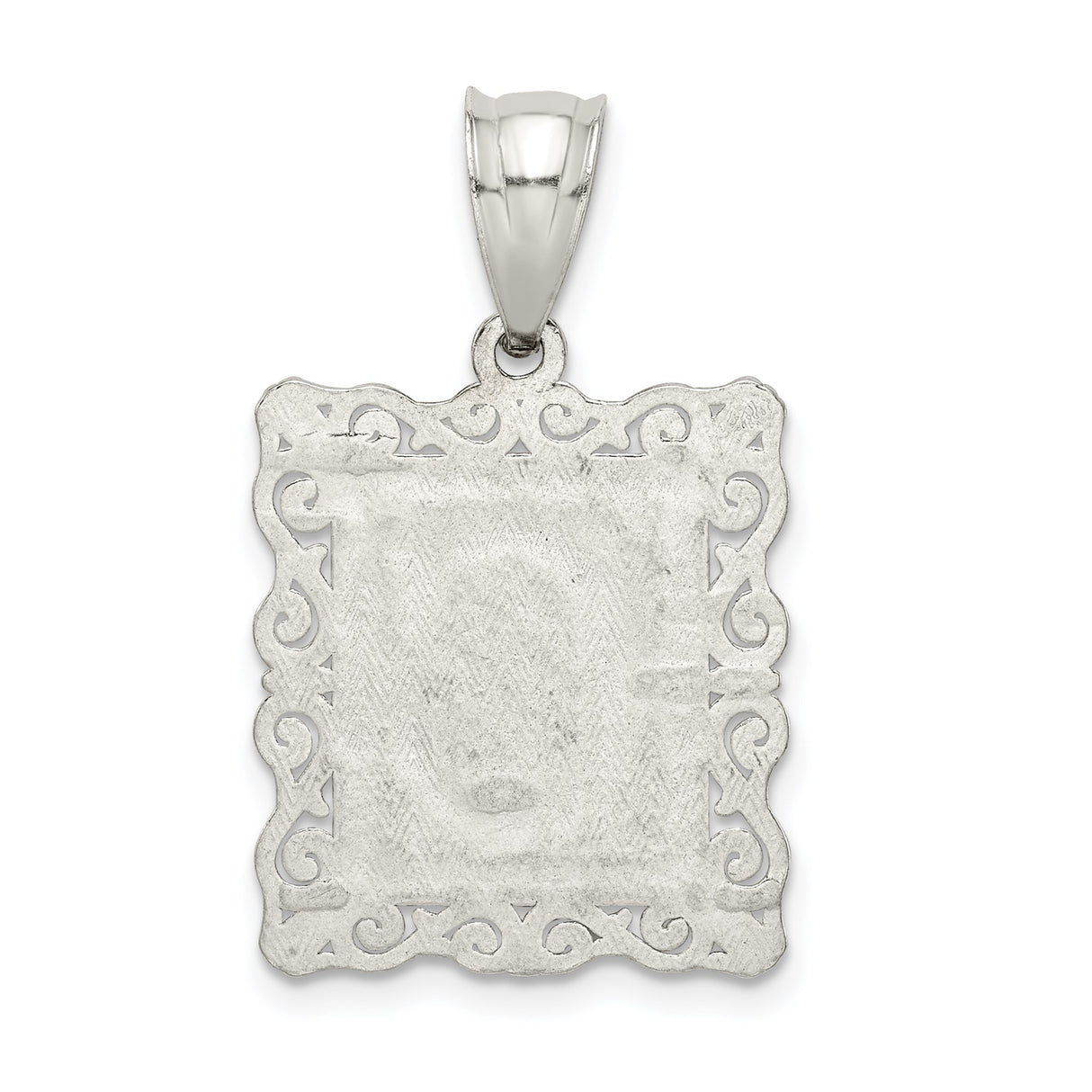 Sterling Silver Rectangle Pendant with Initial C and Scroll Frame Design