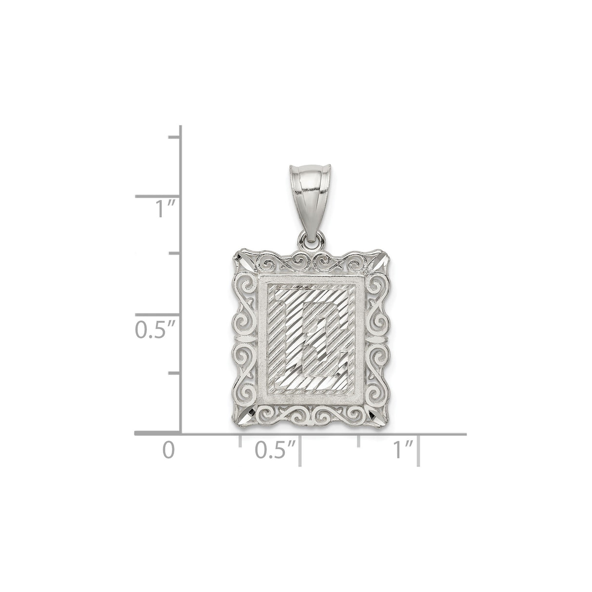 Sterling Silver Letter L Pendant with Textured Background and Filigree Border