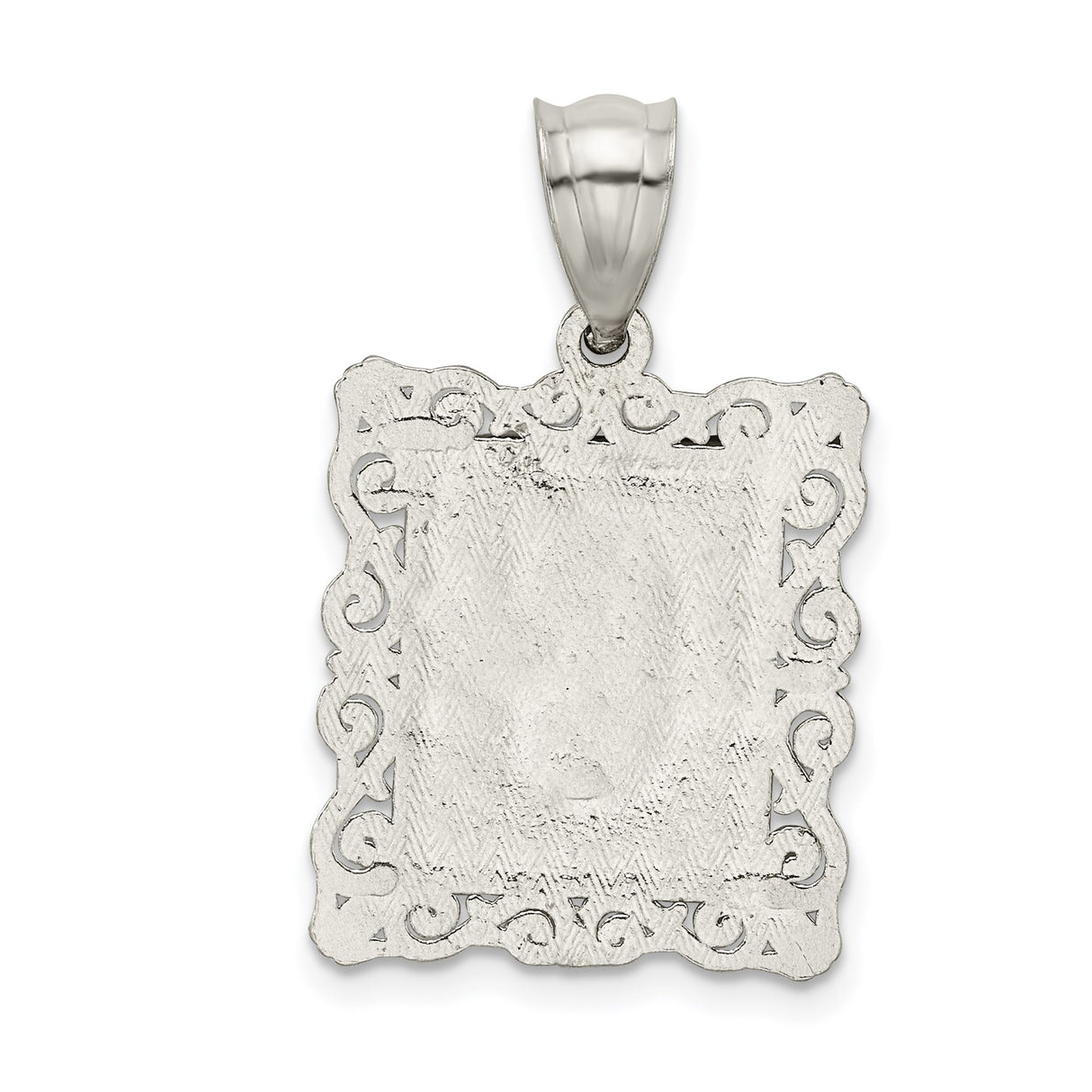 Sterling Silver Letter G Pendant Charm with Textured Rectangle Frame and Scroll Detail