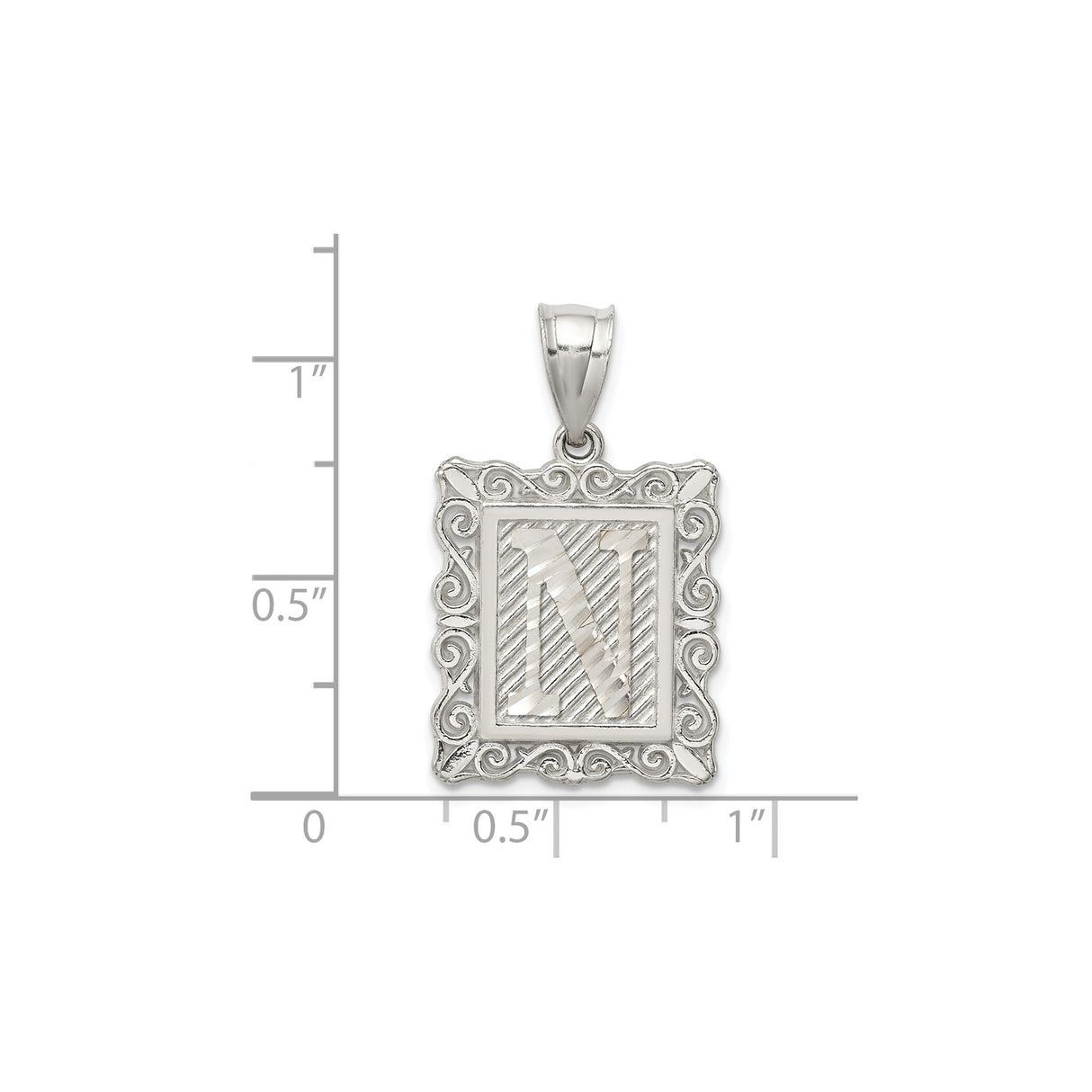 Sterling Silver Initial N Pendant with Textured Scroll Frame Monogram Charm