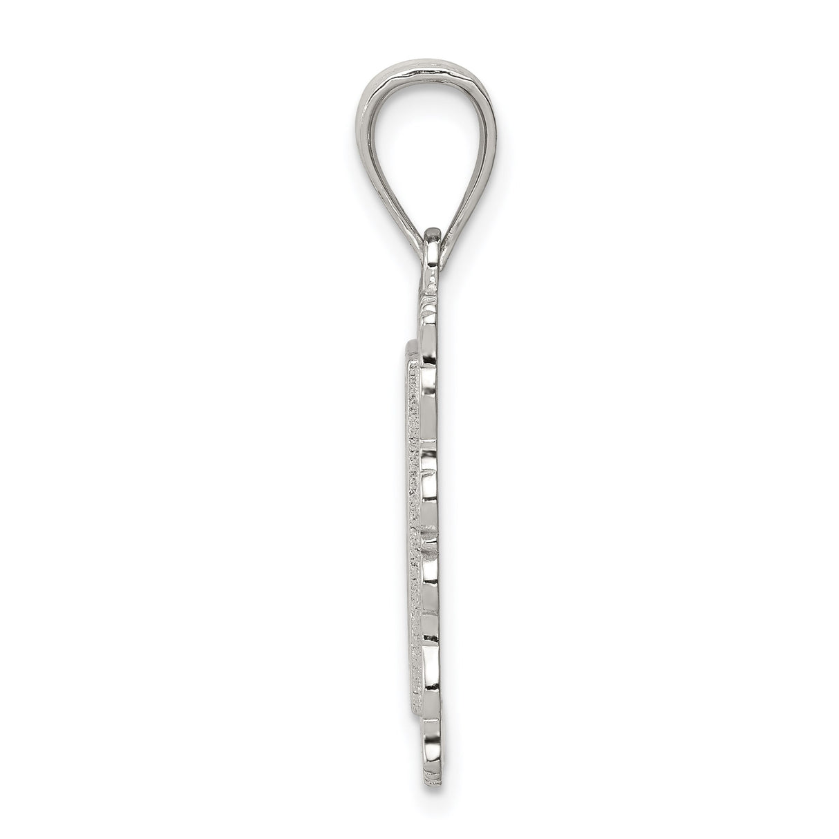 Sterling Silver Pendant, Initial R with Textured Striped Design and Ornate Scroll Frame