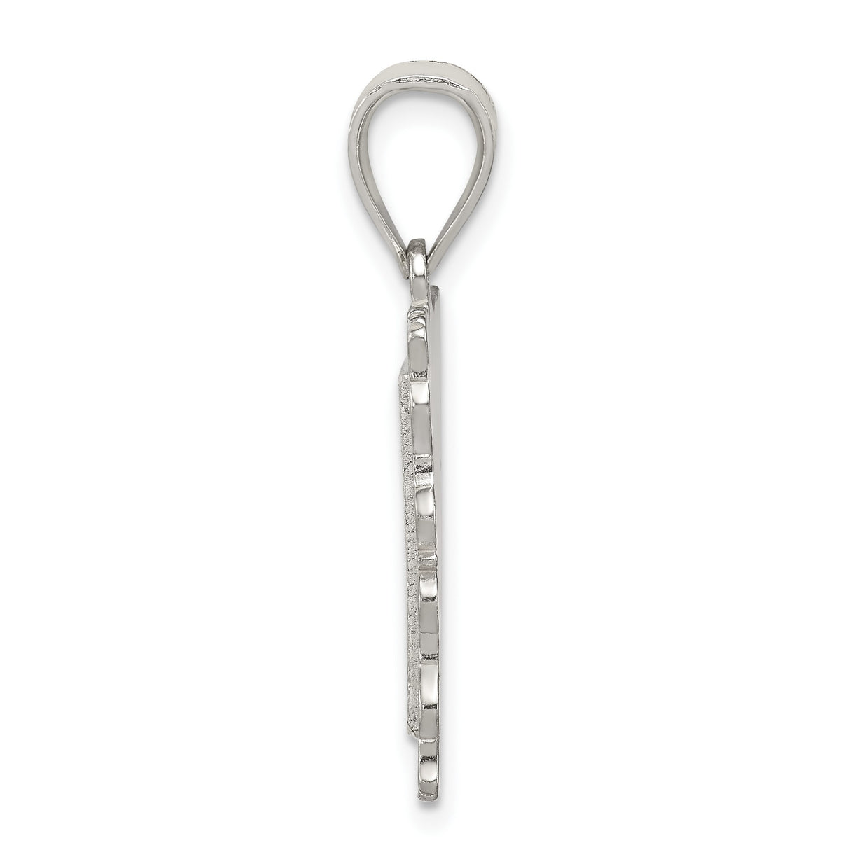 Sterling Silver Initial Pendant T with Textured Diagonal Cut and Scroll Border