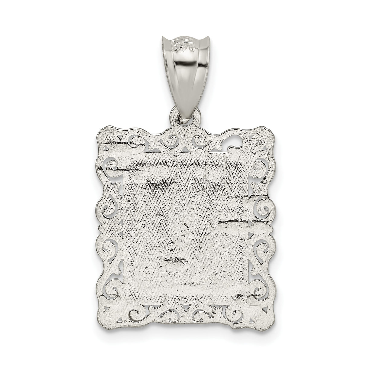 Sterling Silver Letter V Pendant with Textured Border and Scrollwork Design
