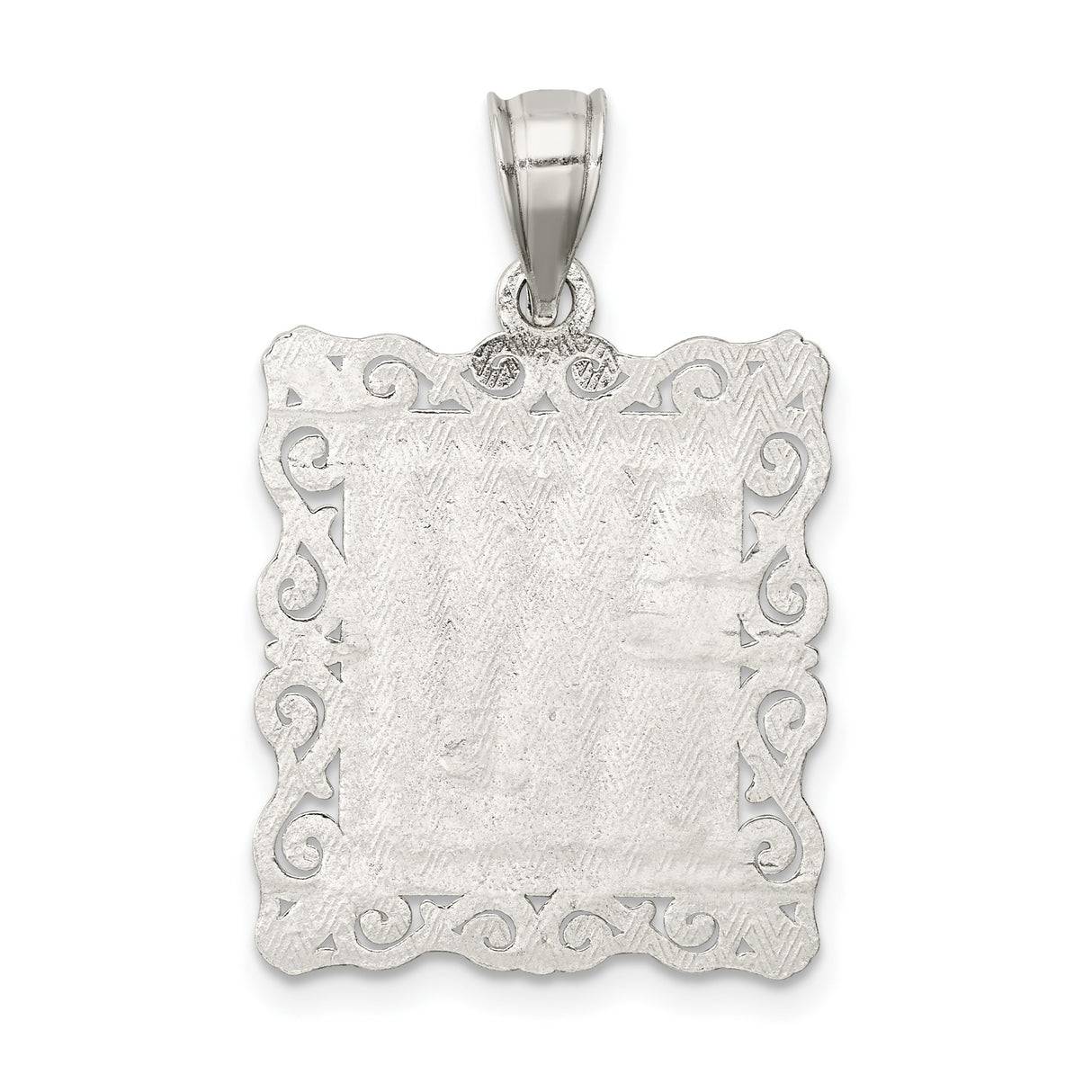 Sterling Silver Initial W Pendant, Rectangle Letter Charm with Scrollwork Border