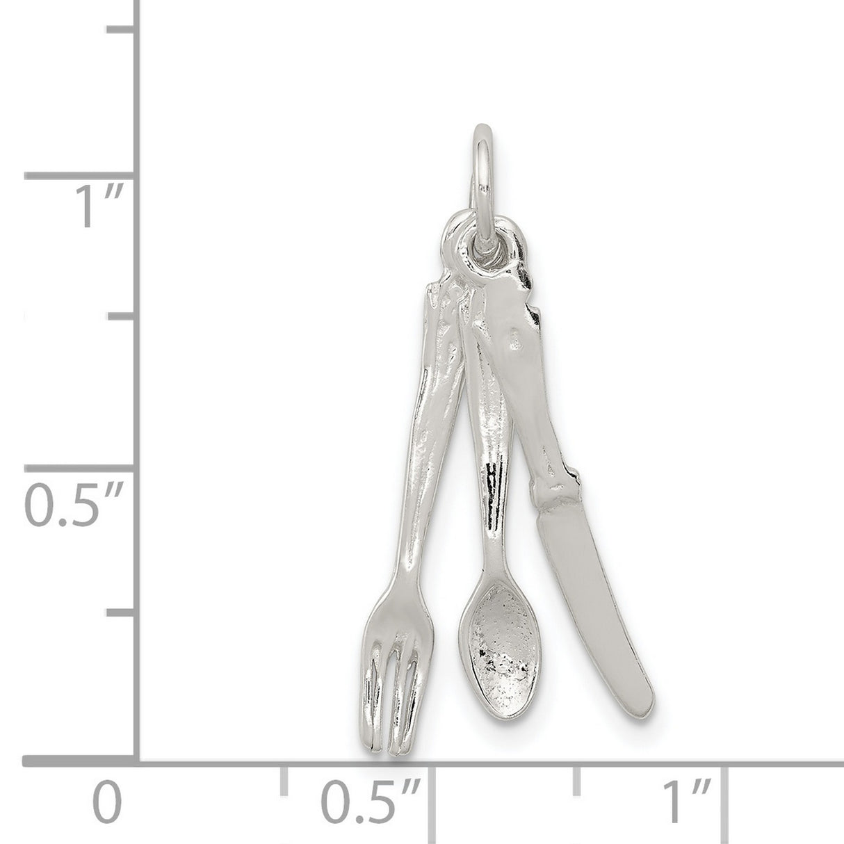 Knife Fork and Spoon 28x10mm Charm Pendant in Real 925 Sterling Silver