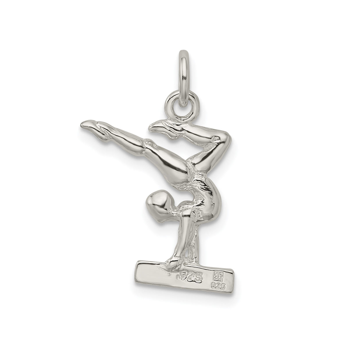 Sterling Silver Gymnast Pendant with Female Handstand on Balance Beam , Athletic Charm Jewelry