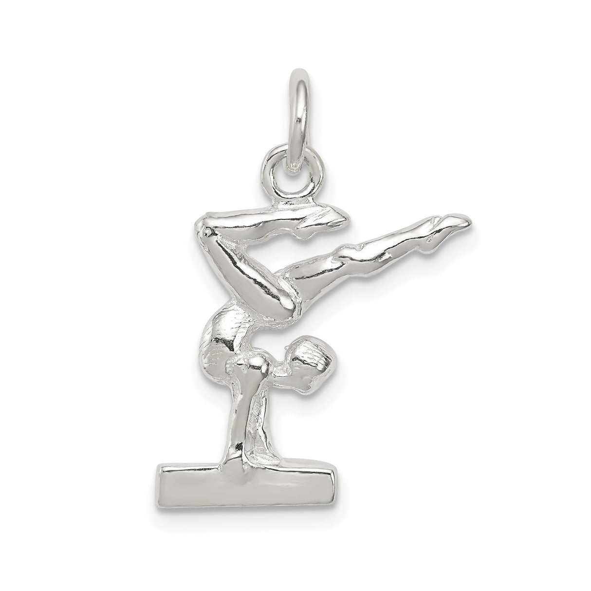 Sterling Silver Gymnast Pendant with Female Handstand on Balance Beam , Athletic Charm Jewelry