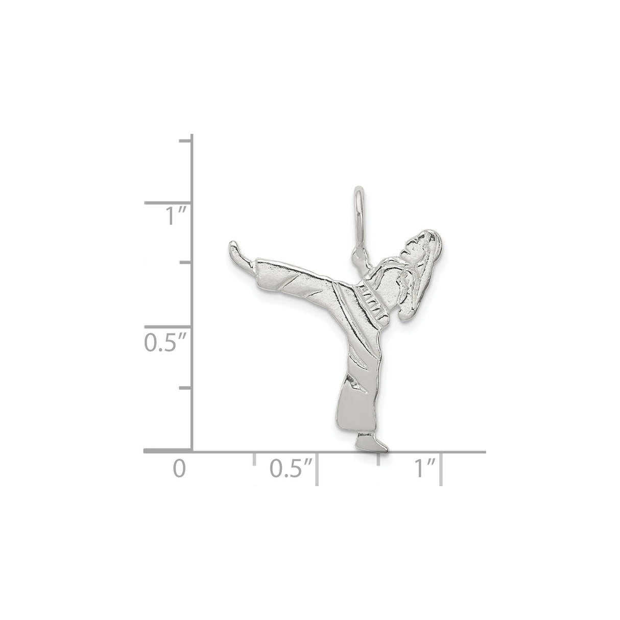 Sterling Silver Martial Arts Pendant with High Kick Pose, Karate or Taekwondo Charm
