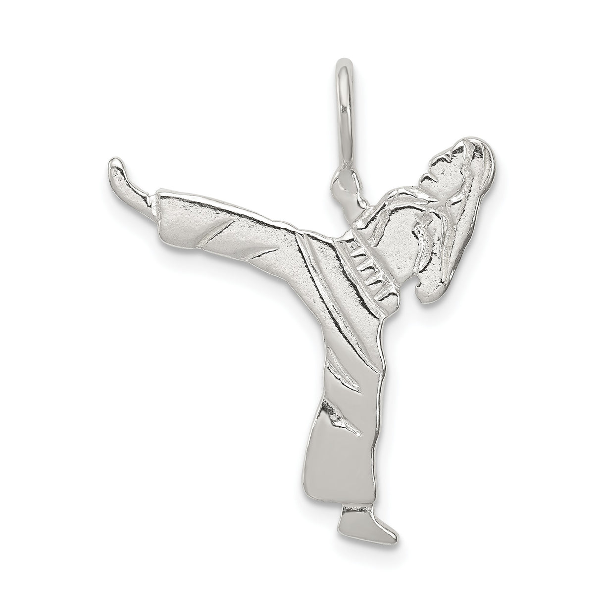 Sterling Silver Martial Arts Pendant with High Kick Pose, Karate or Taekwondo Charm
