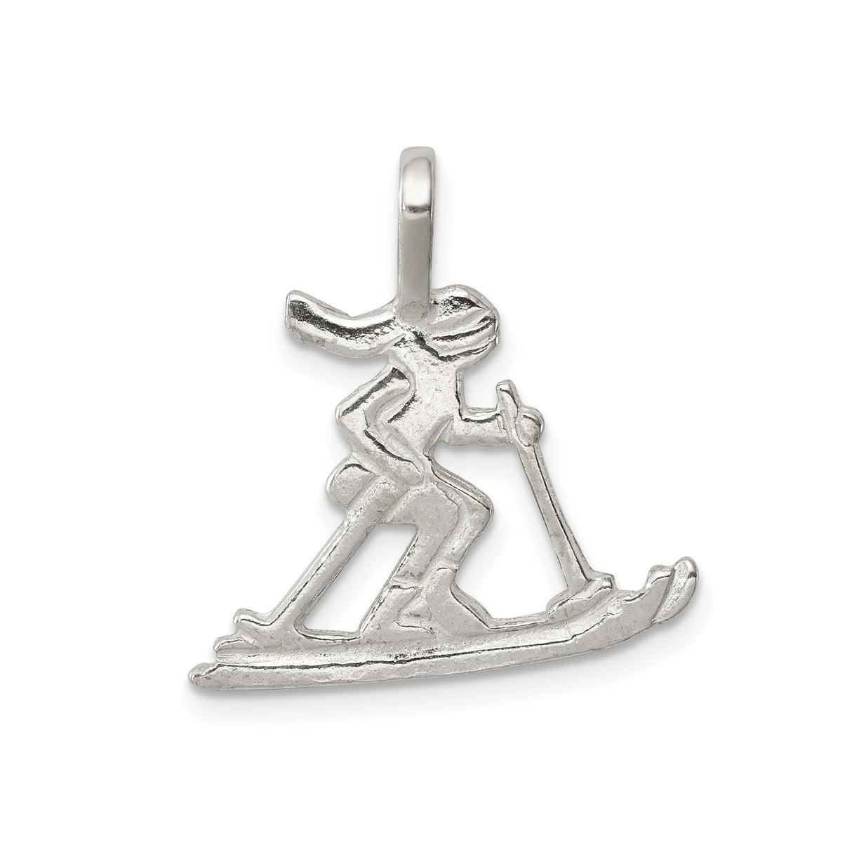 Sterling Silver Skier Pendant with Ski Poles and Skis, Winter Sports Theme