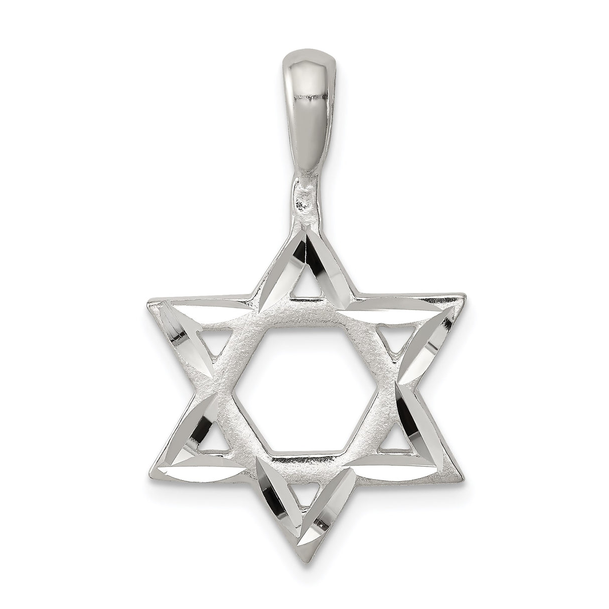 Sterling Silver Star of David Pendant, Polished Geometric Jewish Symbol Charm, Unisex Religious Jewelry