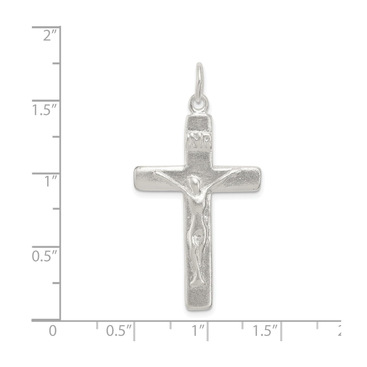Sterling Silver Crucifix Cross Pendant with Satin Finish and INRI Inscription
