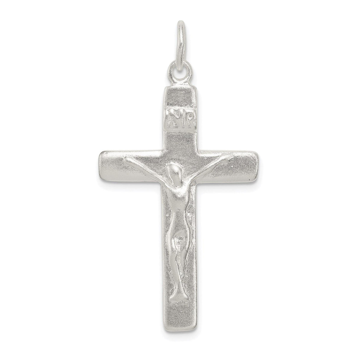 Sterling Silver Crucifix Cross Pendant with Satin Finish and INRI Inscription