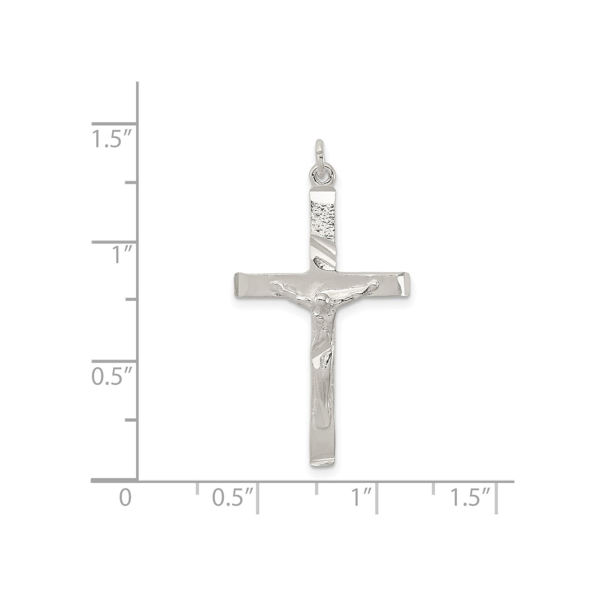 Sterling Silver Crucifix Cross Pendant with Detailed Jesus Figure and Mirror Finish