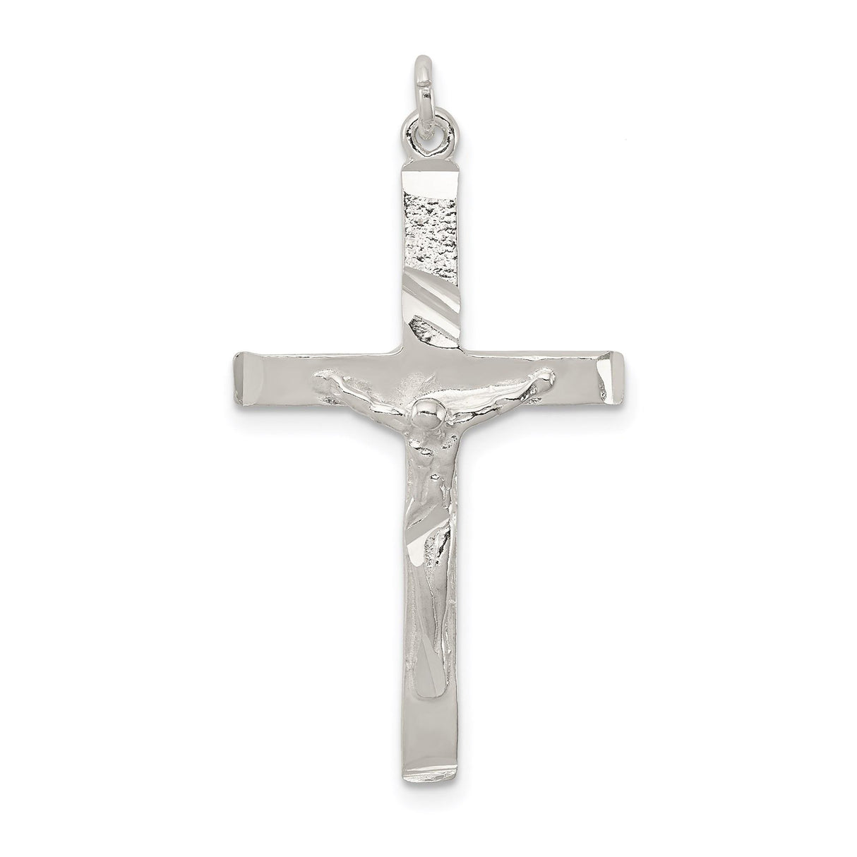 Sterling Silver Crucifix Cross Pendant with Detailed Jesus Figure and Mirror Finish