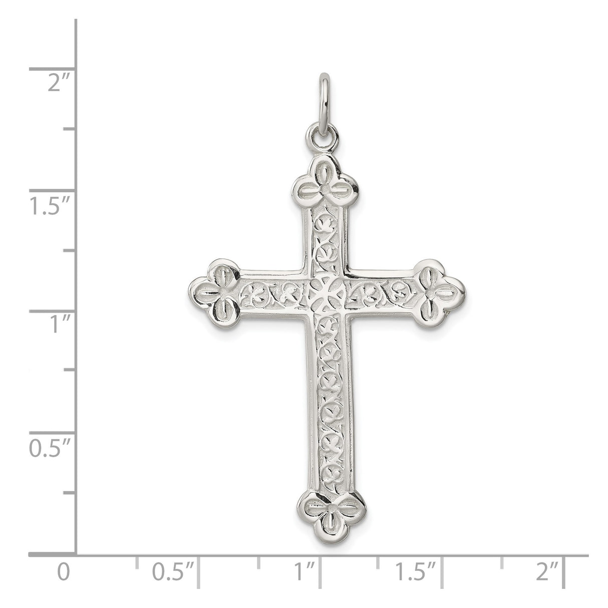 Sterling Silver Cross Pendant with Floral Engraving, Gothic Vintage Style