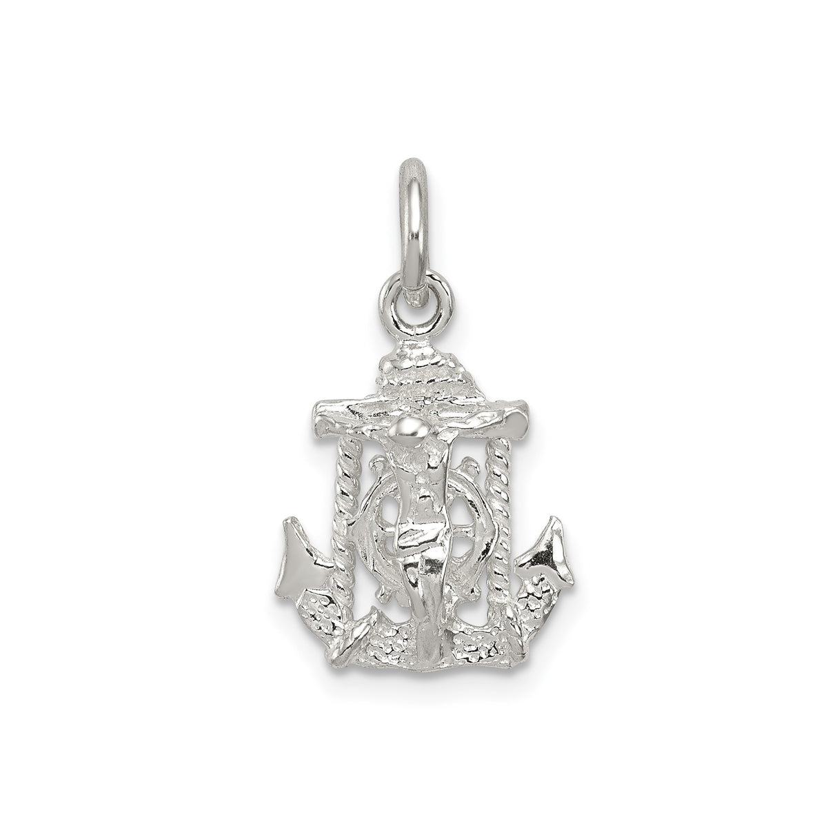 Sterling Silver Anchor Cross Pendant with Twisted Rope Detail, Nautical and Religious Theme
