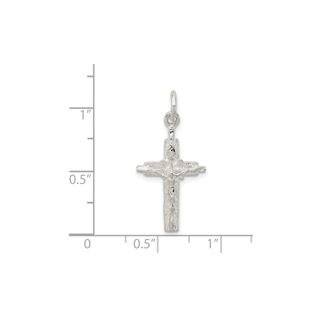 Sterling Silver Crucifix Cross Pendant with INRI and Wood Grain Texture for Men and Women